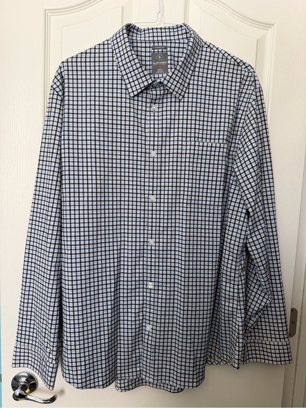 Bluffworks Meridian Blue and White Checked Dress Shirt - Classic Spread Collar